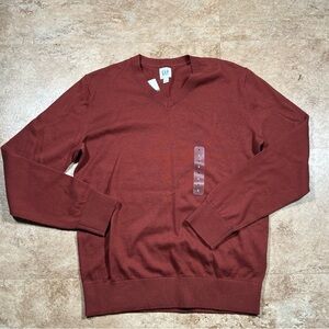 New Gap Sweater Pullover Men Small Brown Knit‎ V Neck Long Sleeve